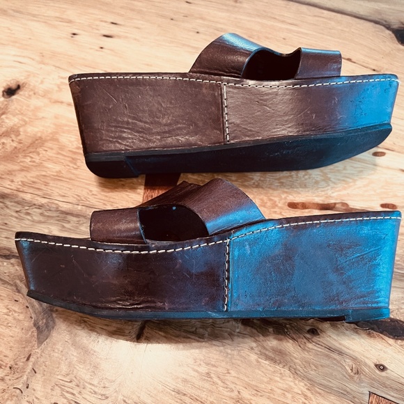 ROBERT CLERGERIE PARIS Women's Brown LEATHER platform slides  orig $540 US 6.5 - Picture 3 of 10